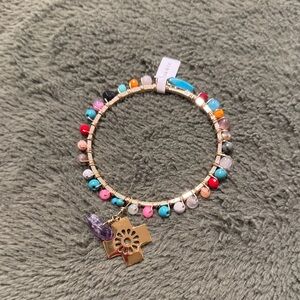 Karola & Co Colorful Beaded Kids Bracelet with Gold Cross Charm